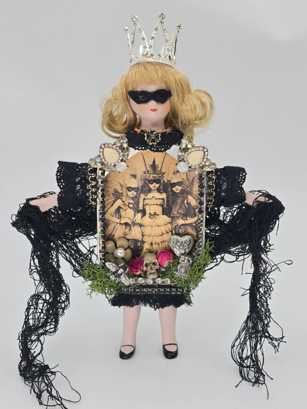 OOAK Mixed Media Assemblage Art Doll Masquerade Queen Witch Gothic Curiosity 10
